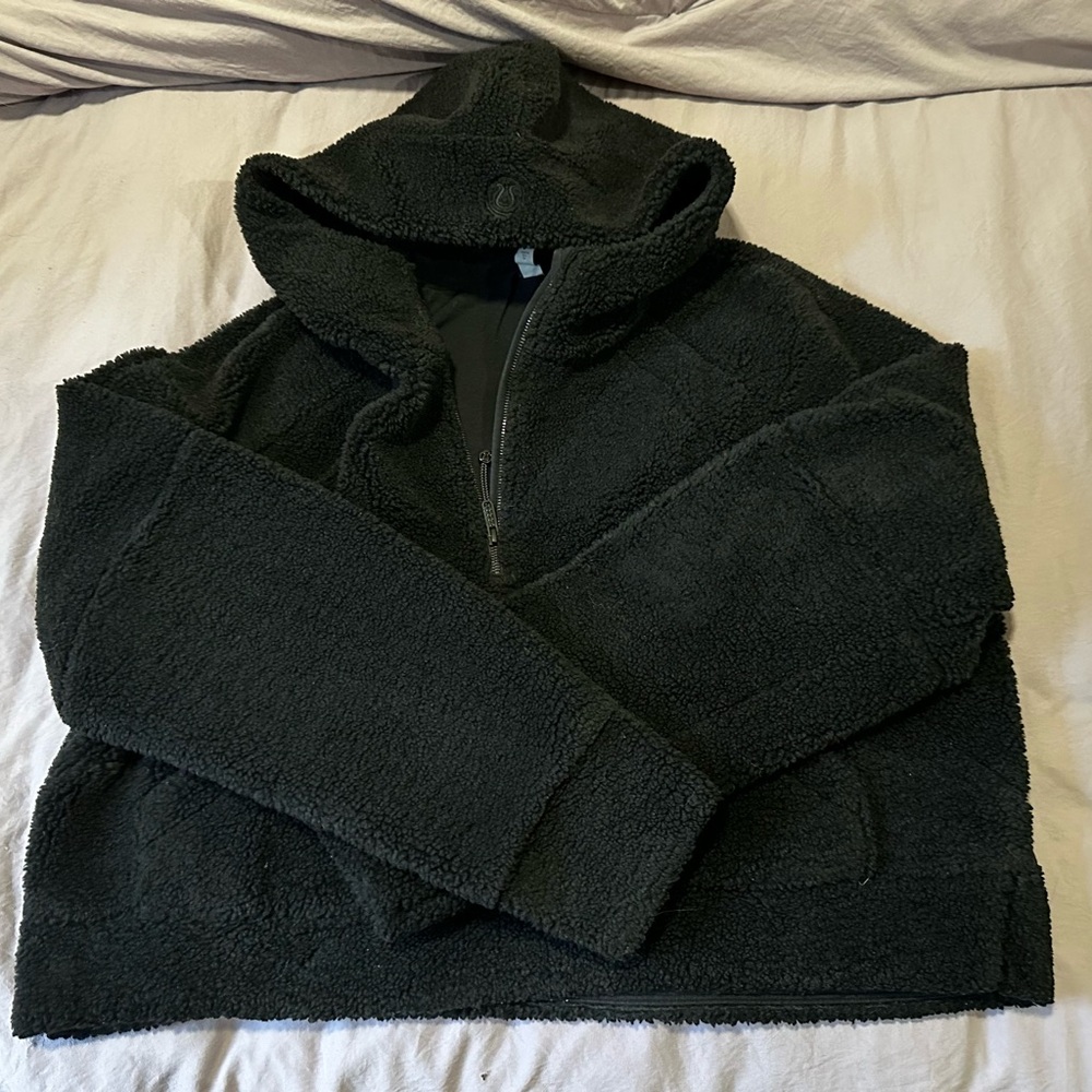 Black Sherpa Half-Zip Hoodie -  Cozy Women's Top